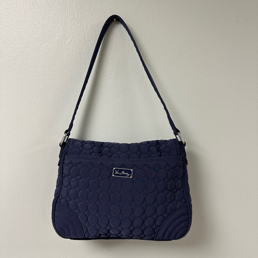 Vera‎ Bradley Navy Blue Bubble Quilted Microfiber Flap Shoulder Bag